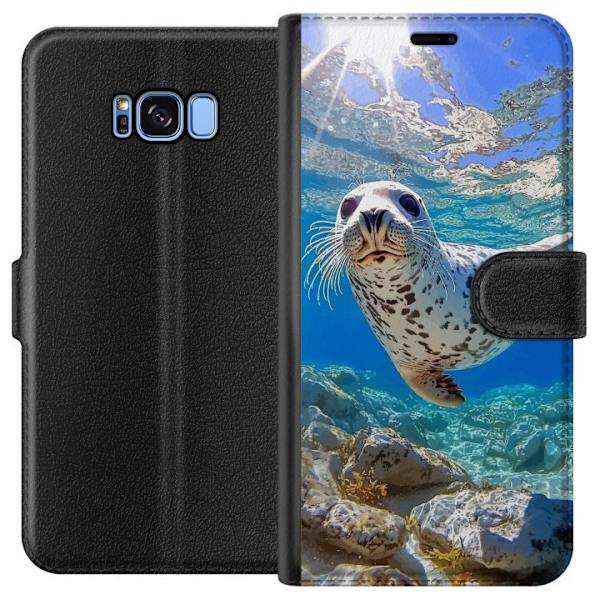 Samsung Galaxy S8 Plånboksfodral Säl Hav Simmande Djurmotiv Natur Vattenmotiv Blå Design Marint Tema Populärt Motiv Djurliv