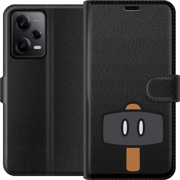 Kompatibel Tegnebogsetui til Xiaomi Redmi Note 12 Pro Sort spillehammer - Sort motiv med sort hammer. sort