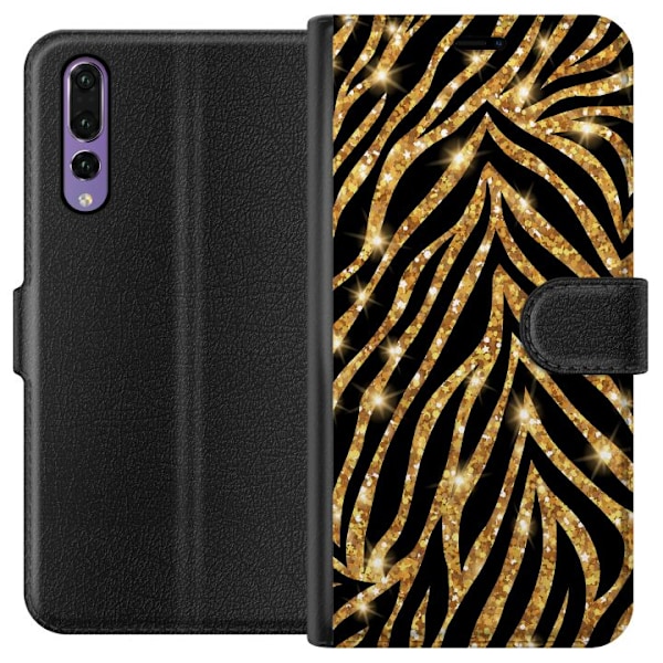 Huawei P20 Pro Tegnebogsetui Guld & Glitter