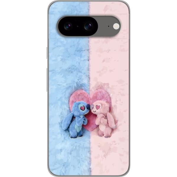 Kompatibel Mobilcover til Google Pixel 8 Søde blå og lyserøde figurer foran et stort lyserødt hjerte pink