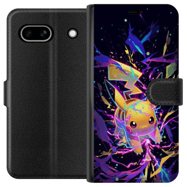 Kompatibel Tegnebogsetui til Google Pixel 7a Kraftfuld Pikachu med neonblink og elektrisk energi sort