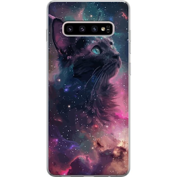 Samsung Galaxy S10+ Läpinäkyvä kuori Kissa galaksissa