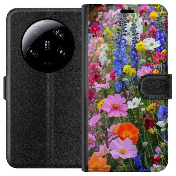 Xiaomi 13 Ultra Lompakkokotelo Kukkakuvioinen mobiilikuori kesäisellä niityllä ja luontomaisemalla