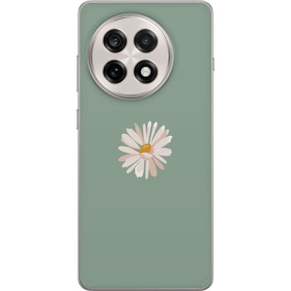 OnePlus 13R Genomskinligt Skal Grön Minimalblomma – stilren blomma på grön bakgrund