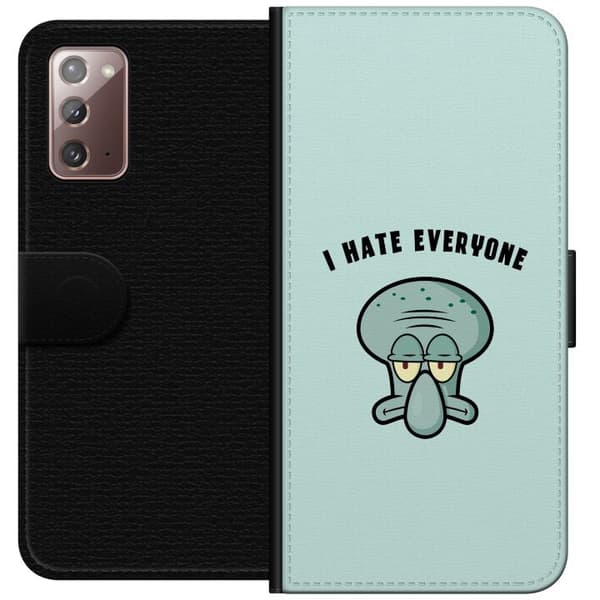 Kompatibel Tegnebogsetui til Samsung Galaxy Note20 Tegnet utilfreds blækspruttefigur med teksten I Hate Everyone på lyse turkis baggrund blå