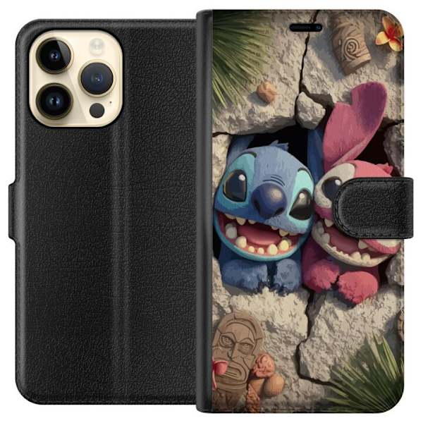 Apple iPhone 15 Pro Max Plånboksfodral Stitch Angel Lilo & Stitch Motiv Disney Kärlek Seriefigur Populär Blå Alien Rolig Disneyfilm