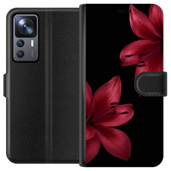 Kompatibel Tegnebogsetui til Xiaomi 12T Sort liljegrafik sort