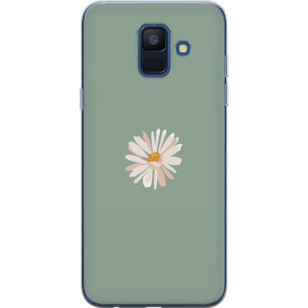 Samsung Galaxy A6 (2018) Genomskinligt Skal Grön Minimalblomma – stilren blomma på grön bakgrund