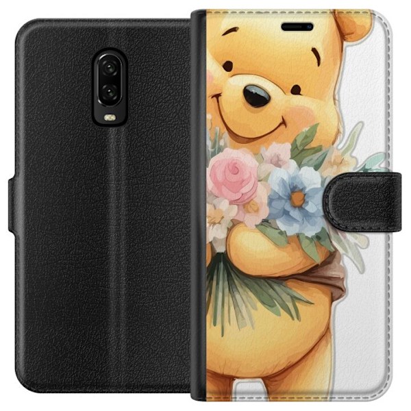 OnePlus 6T Lompakkokotelo Nalle Puh kukkien kanssa - klassinen