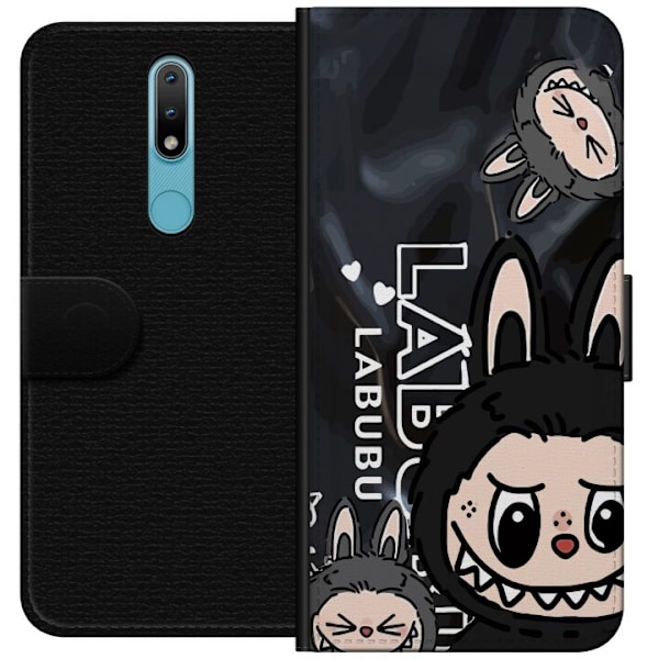 Nokia 2.4 Tegnebogsetui <nl>Labubu Black Energy - Sort mønste