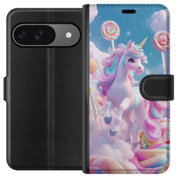 Google Pixel 9 Pro Tegnebogsetui Enhjørning Candy Pastel Kawaii Motiv Sød Populær Farve Grafisk Trend Børne Motiv Fantasy Art