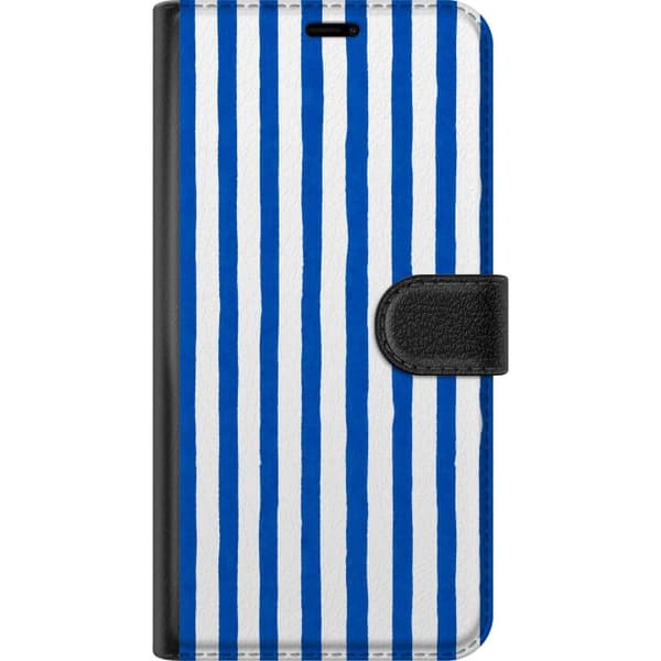 Kompatibel Tegnebogsetui til OnePlus 6T Blåhvide penselstriber hvid