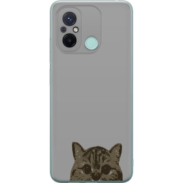 Xiaomi Redmi 12C Genomskinligt Skal Grå Kattblick – stilren kattdesign med grå bakgrund