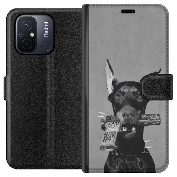 Xiaomi Redmi 12C Lompakkokotelo Harmaa Koira Graafinen Suunnittelu Kovan Eläinaiheen Katutaide Urbaani Trendi Koiran Ystävä Tyyli Suosittu Aihe