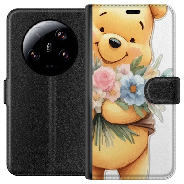 Xiaomi 13 Ultra Plånboksfodral Nalle Puh med blommor – klassisk barnfavorit i blommande vårmiljö