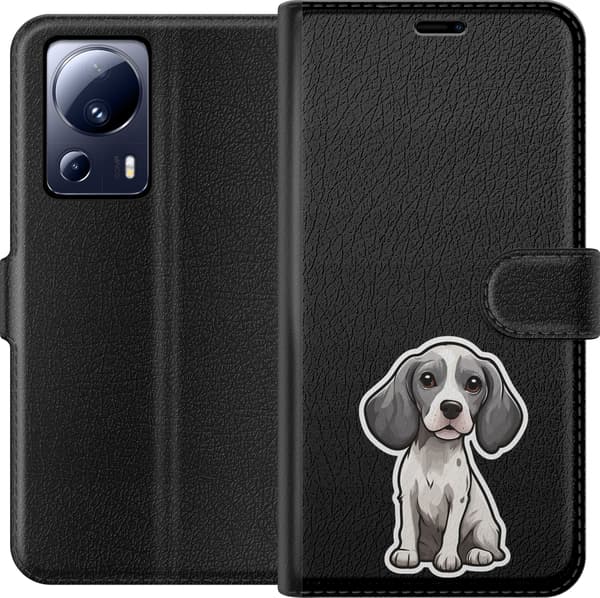 Kompatibelt Plånboksfodral till Xiaomi 13 Lite Gråvit beaglevalp - Grått motiv med gråvit beaglevalp. grå