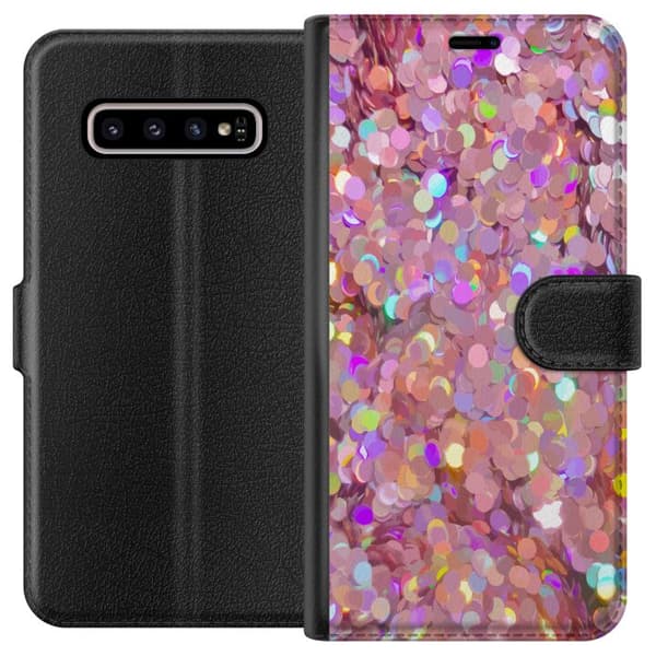 Kompatibelt Lommeboketui til Samsung Galaxy S10+ Rosa Glitter