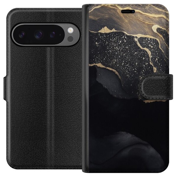 Google Pixel 9 Pro XL Tegnebogsetui Sort guld abstrakt