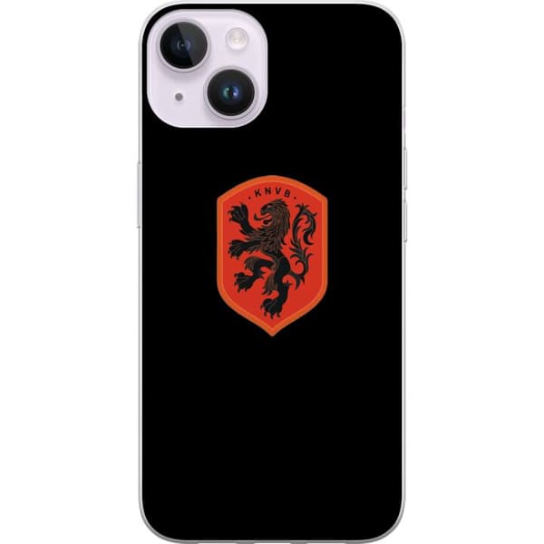 Kompatibel Mobilcover til Apple iPhone 15 Orange skjold med sort heraldisk løve mod sort baggrund sort