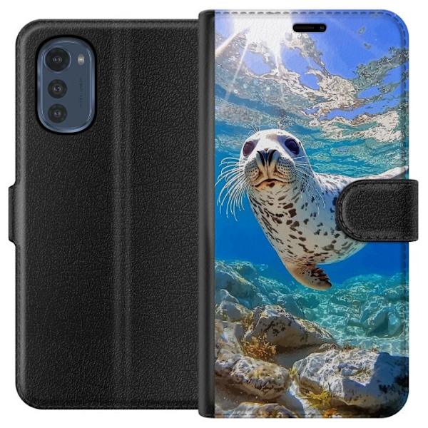 Motorola Moto E32s Lompakkokotelo Myynti Meri Uiminen Eläinaihe Luonto Vesimotiivi Sininen Suunnittelu Meriteema Suosittu Motiivi Villieläimet