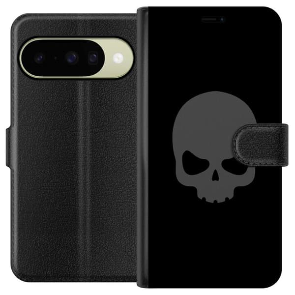 Kompatibel Tegnebogsetui til Google Pixel 10 Enkel dødningehoved i grå tone mod sort baggrund, elegant og moderne design