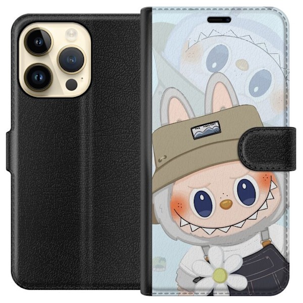 Apple iPhone 15 Pro Lommeboketui Labubu med hatt - Pop Mart-figur Mr. Butcher i retrostil med karakter