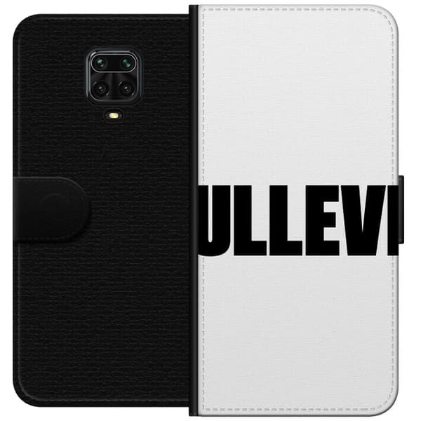 Kompatibel Tegnebogsetui til Xiaomi Redmi Note 9 Pro Ullevi hvid typografi med stor grafisk tekst på sort baggrund sort