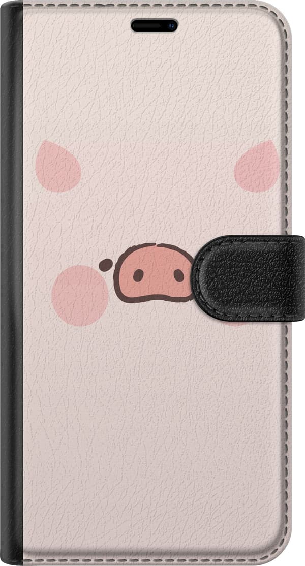 Kompatibel Tegnebogsetui til Apple iPhone 13 mini Sødt minimalistisk griseansigt i lyserøde nuancer på lyserød baggrund pink