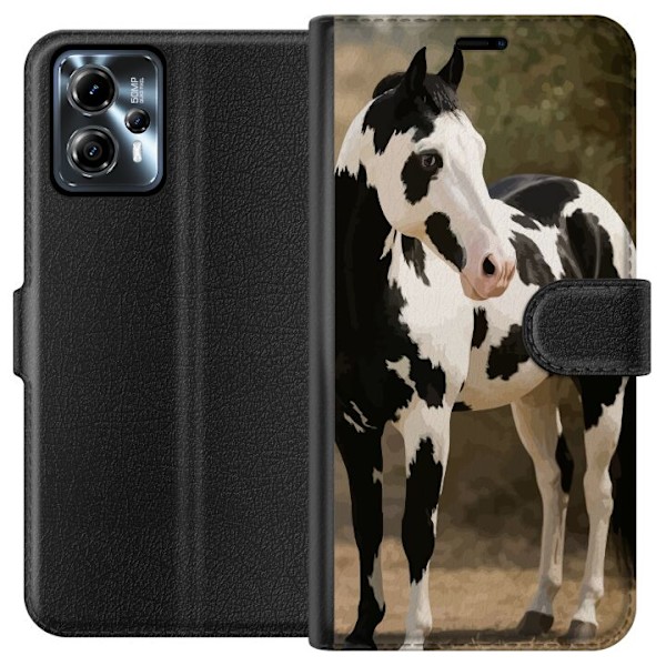 Motorola Moto G13 Tegnebogsetui Smuk Hest - elegant illustration af hestemotiv