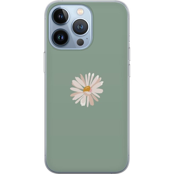 Apple iPhone 13 Pro Genomskinligt Skal Grön Minimalblomma – stilren blomma på grön bakgrund