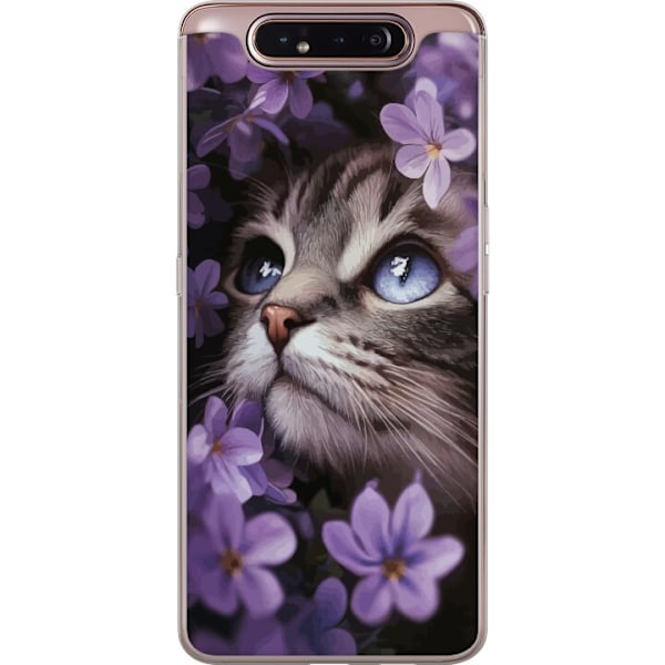 Samsung Galaxy A80 Gennemsigtig cover Kat og blomster