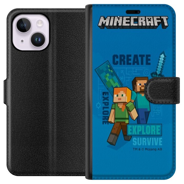 Apple iPhone 15 Plus Lompakkokotelo Minecraft Luolastot