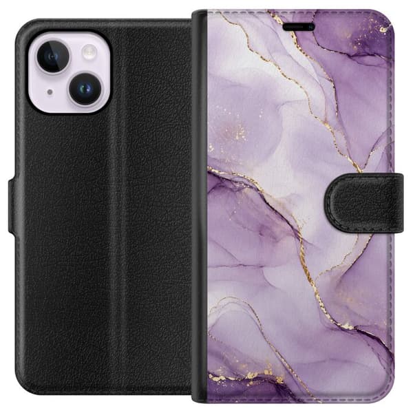 Kompatibelt Plånboksfodral till Apple iPhone 14 Plus Lilac Gold Flow lila