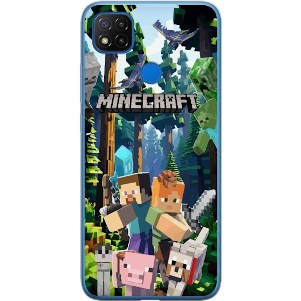 Xiaomi Redmi 9C Läpinäkyvä kuori Minecraft-matkapuhelinkotelo metsällä ja pikselityylisillä hahmoilla