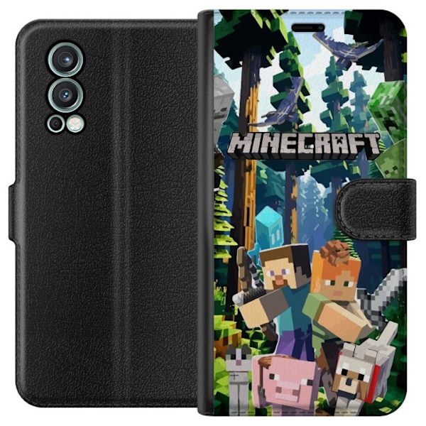 OnePlus Nord 2 5G Tegnebogsetui Minecraft mobiltelefon dækning med skov og pixel karakterer
