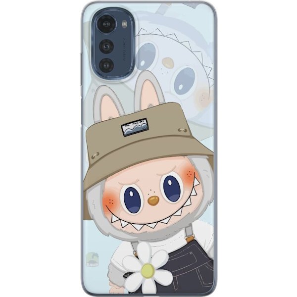 Motorola Moto E32s Gennemsigtig cover Labubu med hat - Pop Mart figur Mr. Butcher i retro-stil med karakter