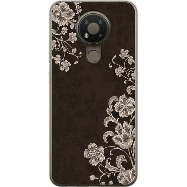 Kompatibelt Mobilskal till Nokia 3.4 Bruna spetsblommor brun