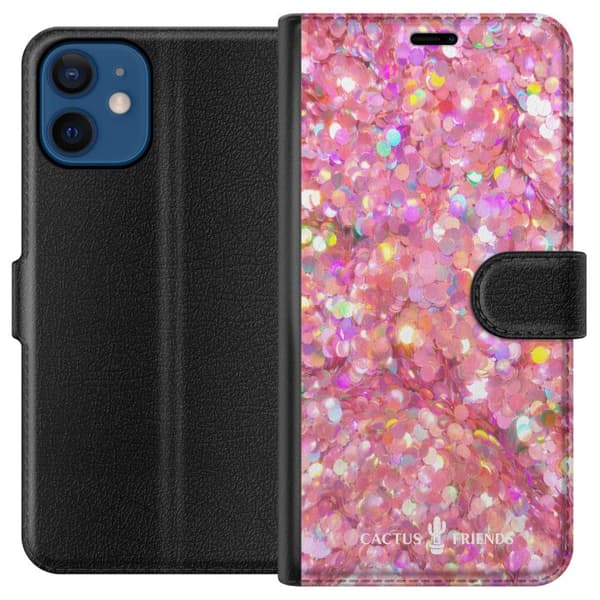 Kompatibelt Lommeboketui til Apple iPhone 12 Kaktus og venner – rosa glitter