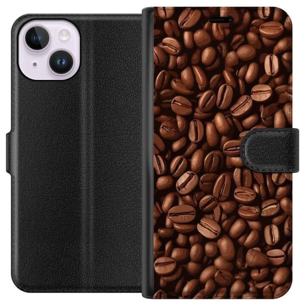 Kompatibelt Lommeboketui til Apple iPhone 14 Kaffebönor närbild brun