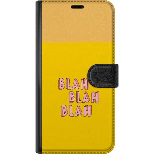 Kompatibel Tegnebogsetui til Sony Xperia 5 V Blah Blah Blah tekstmotiv med store lyserøde bogstaver på klar gul baggrund gul