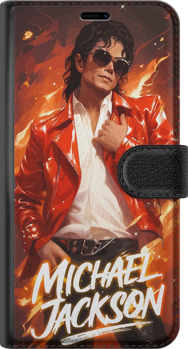 Kompatibelt Plånboksfodral till Apple iPhone 13 mini Michael Jackson i röd jacka med eldiga effekter och dramatisk popikon känsla röd