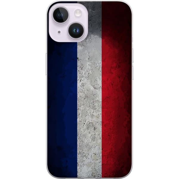 Kompatibelt Mobildeksel til Apple iPhone 14 Plus Fransk flagg med rå betong tekstur og moderne design blå