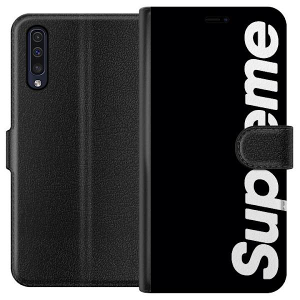 Samsung Galaxy A50 Tegnebogsetui Supreme Sort Hvid Streetwear Design Klassisk Modeikon Trend Urban Stil Grafiskt Motiv Populær
