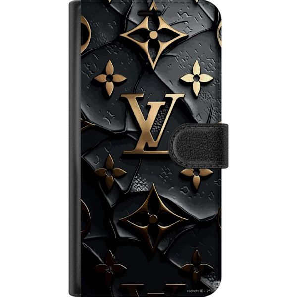 Xiaomi Redmi 12C Tegnebogsetui Louis Vuitton Mørk Tilstand Design Sort Luksus Stil Mode Populær Grafisk Mønster Modeikon Luksusmærke