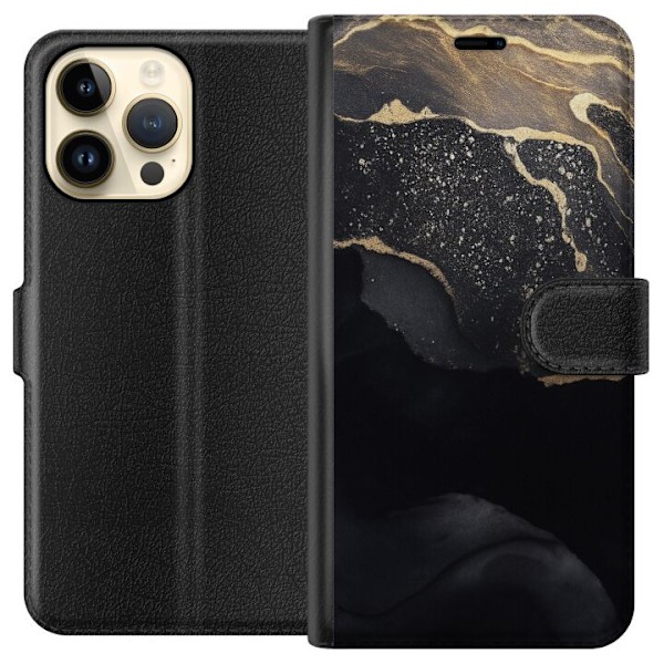 Apple iPhone 14 Pro Max Tegnebogsetui Sort guld abstrakt