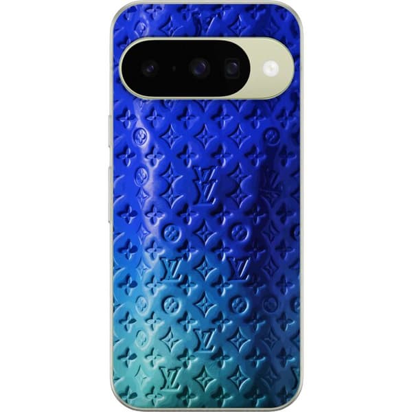 Kompatibelt Mobildeksel til Google Pixel 10 Blått luksuriøst monogrammønster med elegant preget tekstur blå