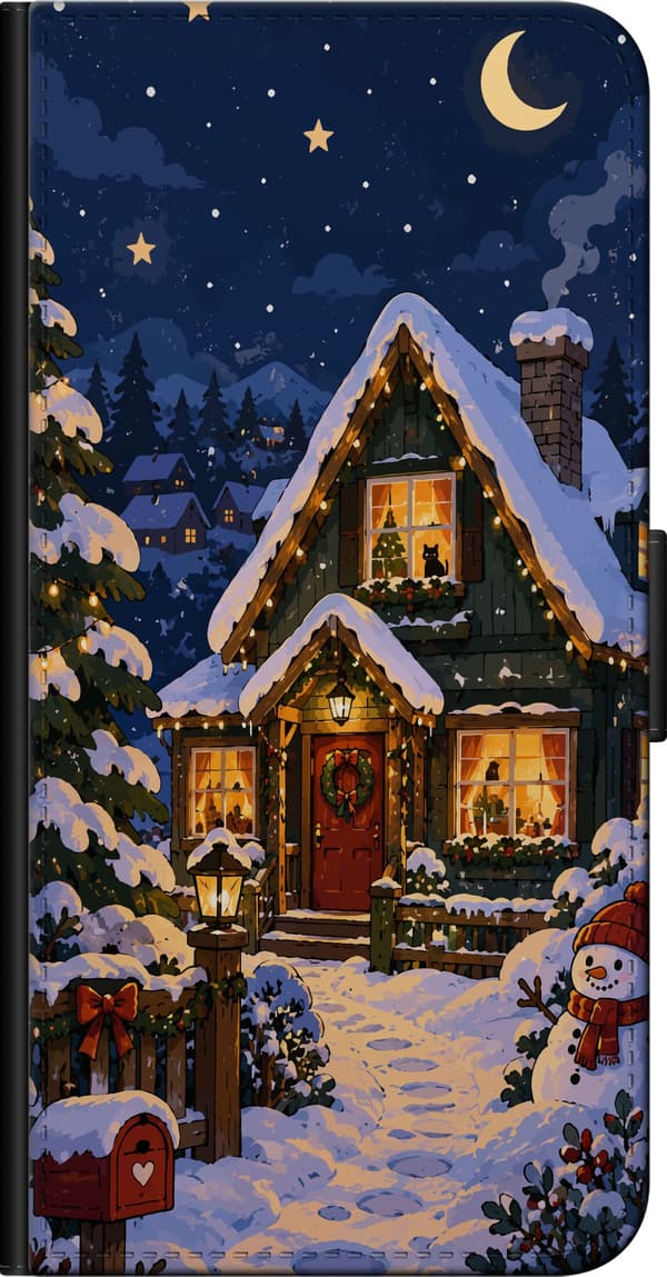 Kompatibel Tegnebogsetui til Nokia 5.4 Snöstuga i månsken blå