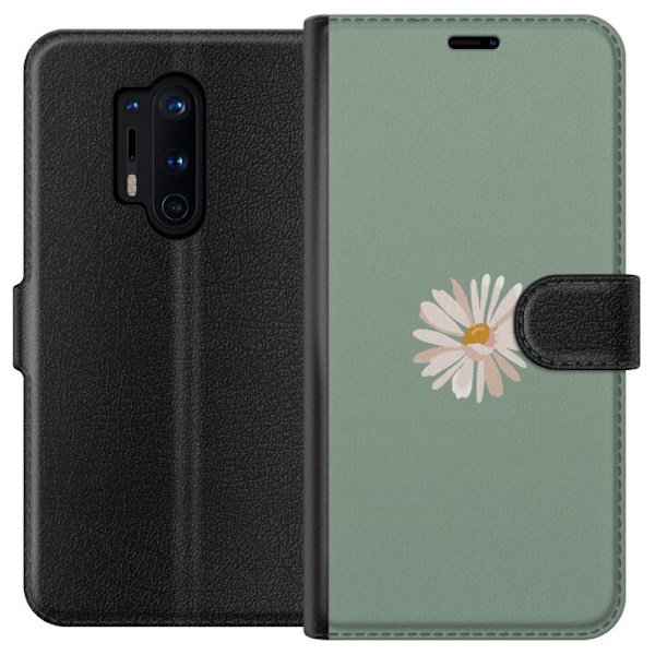 OnePlus 8 Pro Lompakkokotelo Vihreä Minimalikukka - tyylikäs kukka vihreällä taustalla