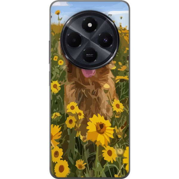 Xiaomi Redmi A4 Genomskinligt Skal Golden Retriever Solrosfält Hundmotiv Natur Sommar Design Populärt Hundras Familjefavorit