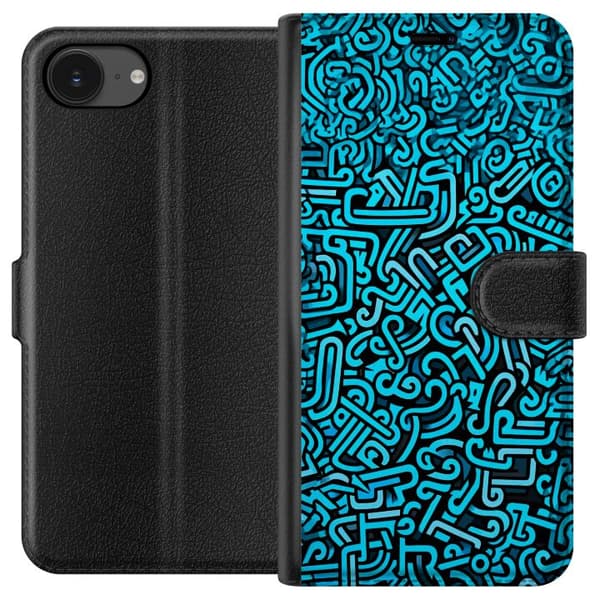 Kompatibelt Plånboksfodral till Apple iPhone 16e Abstrakt blått graffitimönster med moderna grafiska former blå